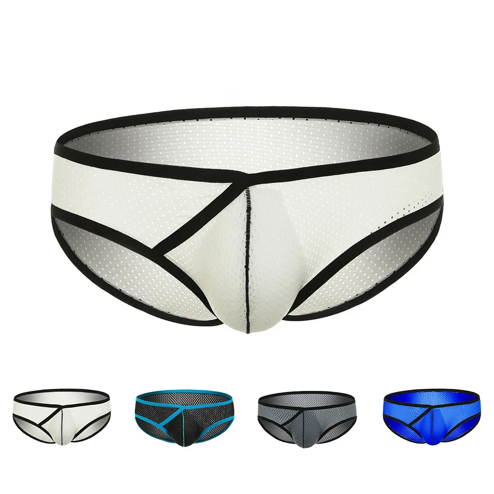 

Men Sexy Breathable Low-waist Underwear Convex Seamless Ice Silk Underpants Ultra-Thin Jockstrap Briefs Bikini Quick Dry Briefs
