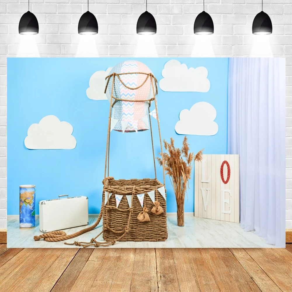 

Photo Backdrop Cloud Baby Shower Birthday Party Kids Baptism Banner Hot Air Balloons Poster Photo Background Photo Shoot Props