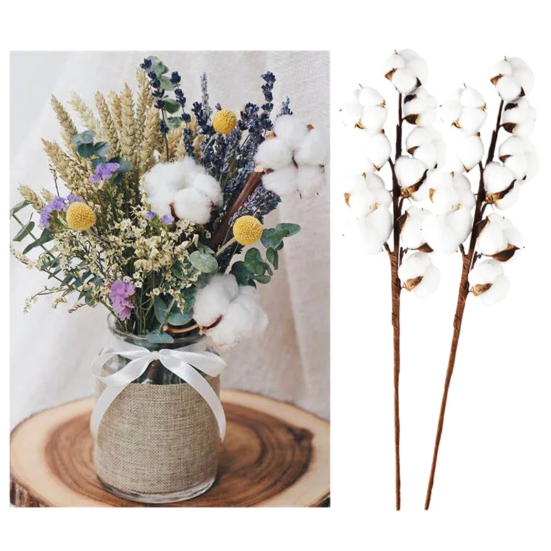 

Naturally Dried Cotton Flowers Branch 10 Head Artificial Flower Bouquet For Home Wedding Birthday Party Decor Wreaths Supplies