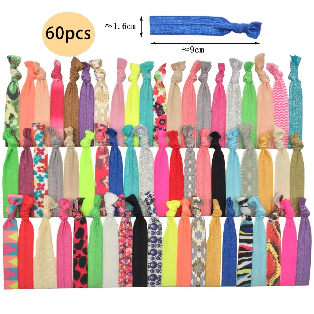 ZD013-60PCS 30 шт./60 шт./партия женские модные резинки для волос ярких цветов с принтом в Корейском стиле без коробки - Цвет: ZD013-60PCS