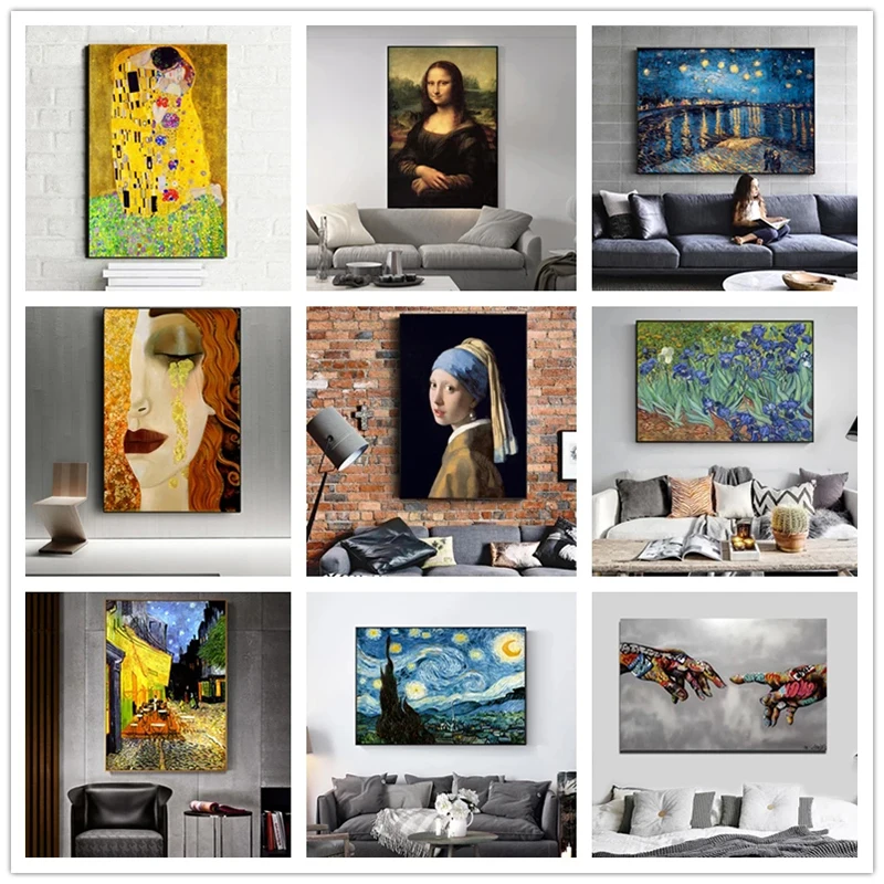 

World Famous Paintings Van Gogh Picasso Klimt Painter Works Canvas Painting Decorative Painting Living Room Bedroom Decoration
