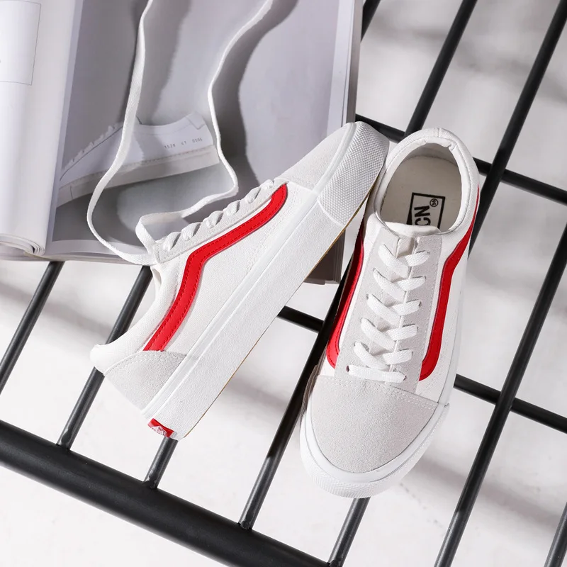 TRILEINO/парусиновая обувь для пожилых мужчин и женщин с низким берцем черного и белого цвета; классические подлинные уличные кроссовки; обувь для скейтбординга - Цвет: white red