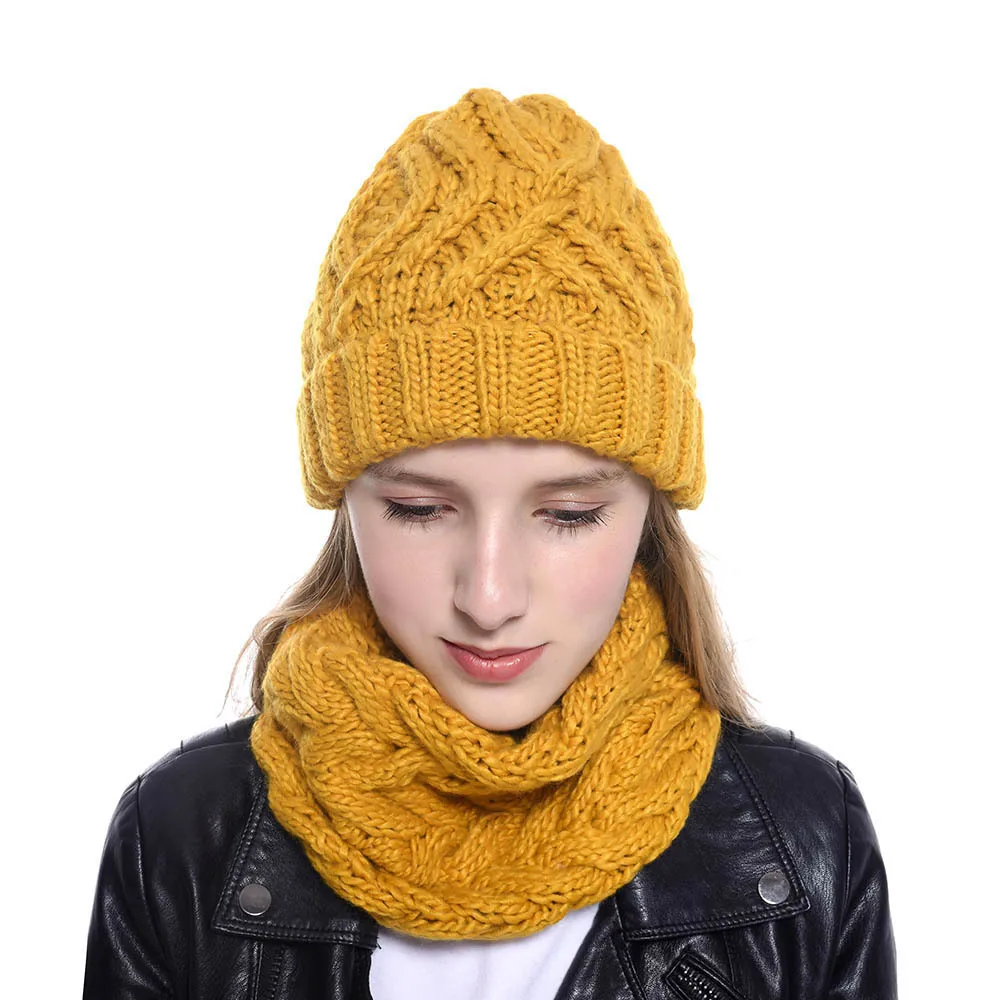 

2019 Fashion Women'S Knitted Hat Scarf Two-Piece Set Autumn And Winter New Style Wool Hat Scarf Set
