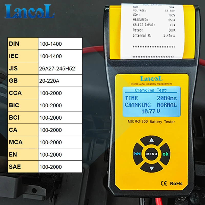 Lancol MICRO 300 Цифровой автомобиль Батарея тестер с принтером 12 В Авто