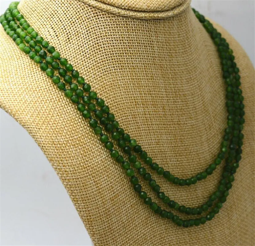 Ювелирное ожерелье граненое 4 мм темно-зелёный Изумрудный камень бусы 17-19 Мода 3