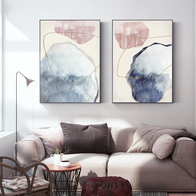 Абстрактная акварель розовая синяя фотография и печать в скандинавском стиле