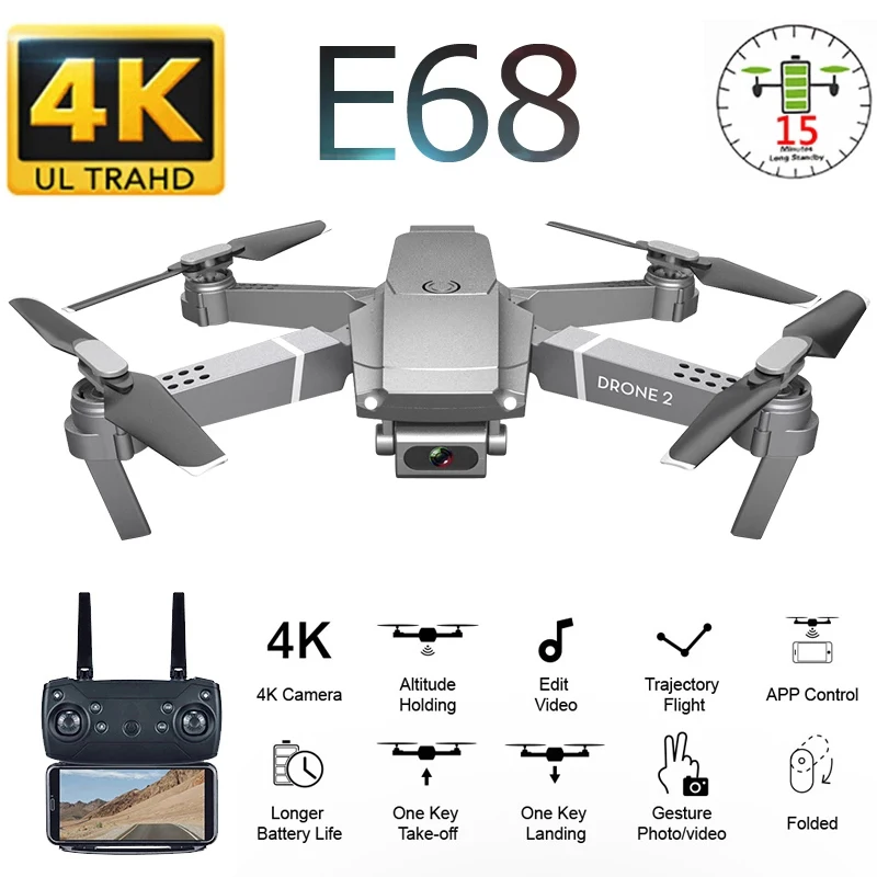 E68 Foldable Drone With 1080P Camera 4K HD Wide Angle WiFi FPV MIni Drone Profissional Optical Flow Stable Height Helicopter enlarge