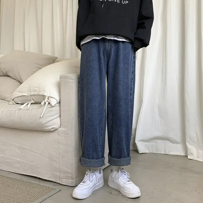 Men Jeans Solid Plus Size 3XL Loose Wide Leg Denim Trousers Male Fashion All-match Leisure Korean Style Harajuku Ins Streetwear