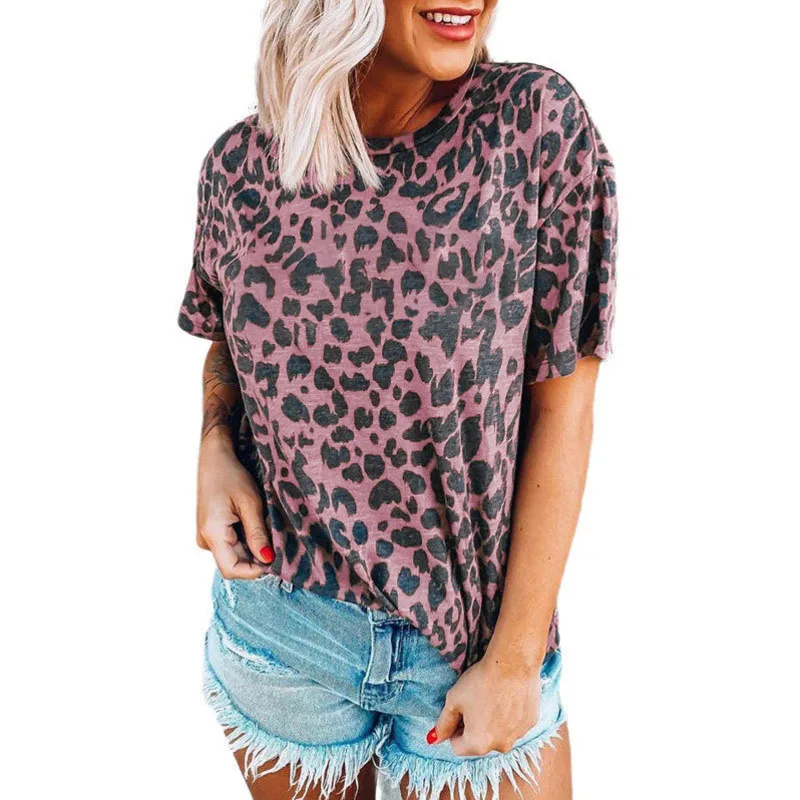 

YICIYA Leopard Print Round Neck Drop Shoulder Short Sleeve T-Shirt oversized T-shirts crop top tshirt women 2021 top femme