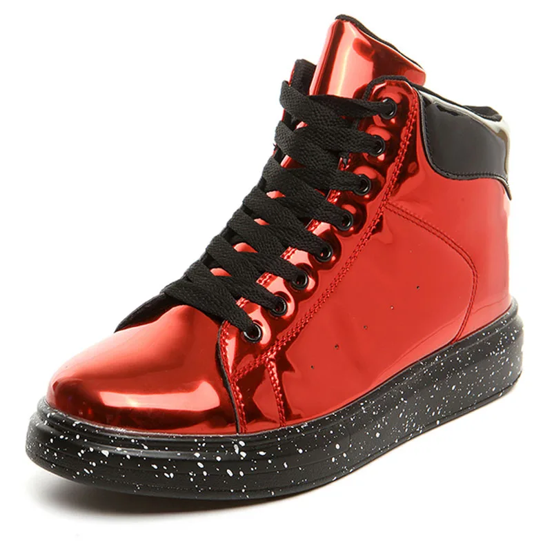 Red Sooneeya High Top Patent Leather Casual Shoes Men Glitter Luxury Boots Male Driving Shoes Brand Designer Bling Leather Shoes - Цвет: Red