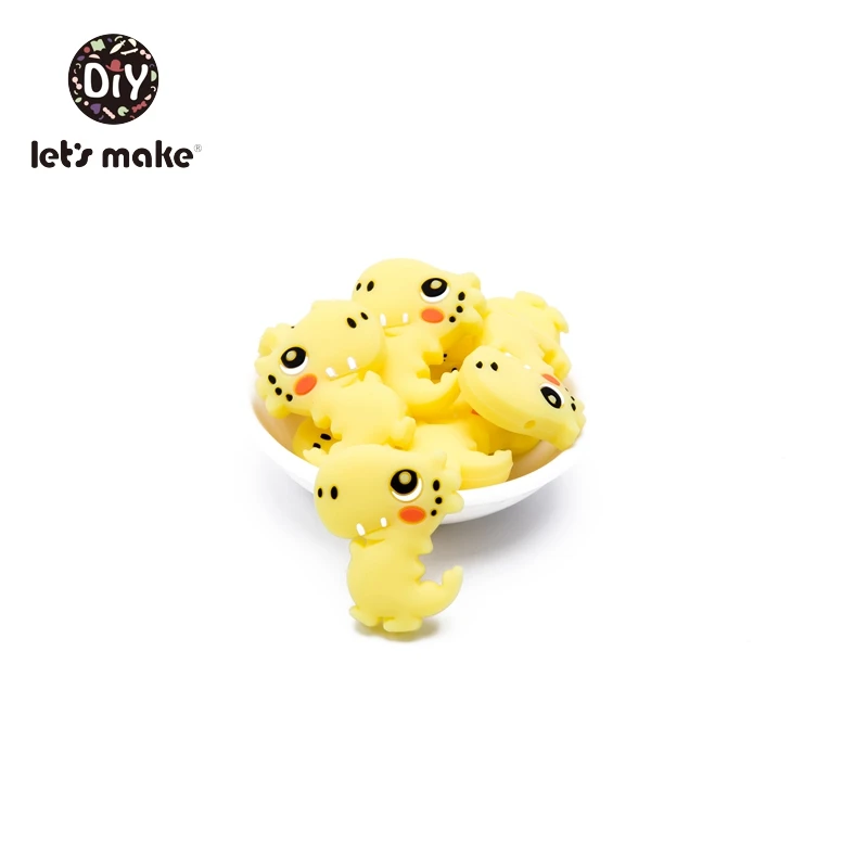 yellow Давайте сделаем силиконовые бусины 5 шт. DIY ожерелье набор аксессуары соска цепи BPA бесплатные Прорезыватели для зубов грызунов Прорезыватель динозавр - Цвет: yellow