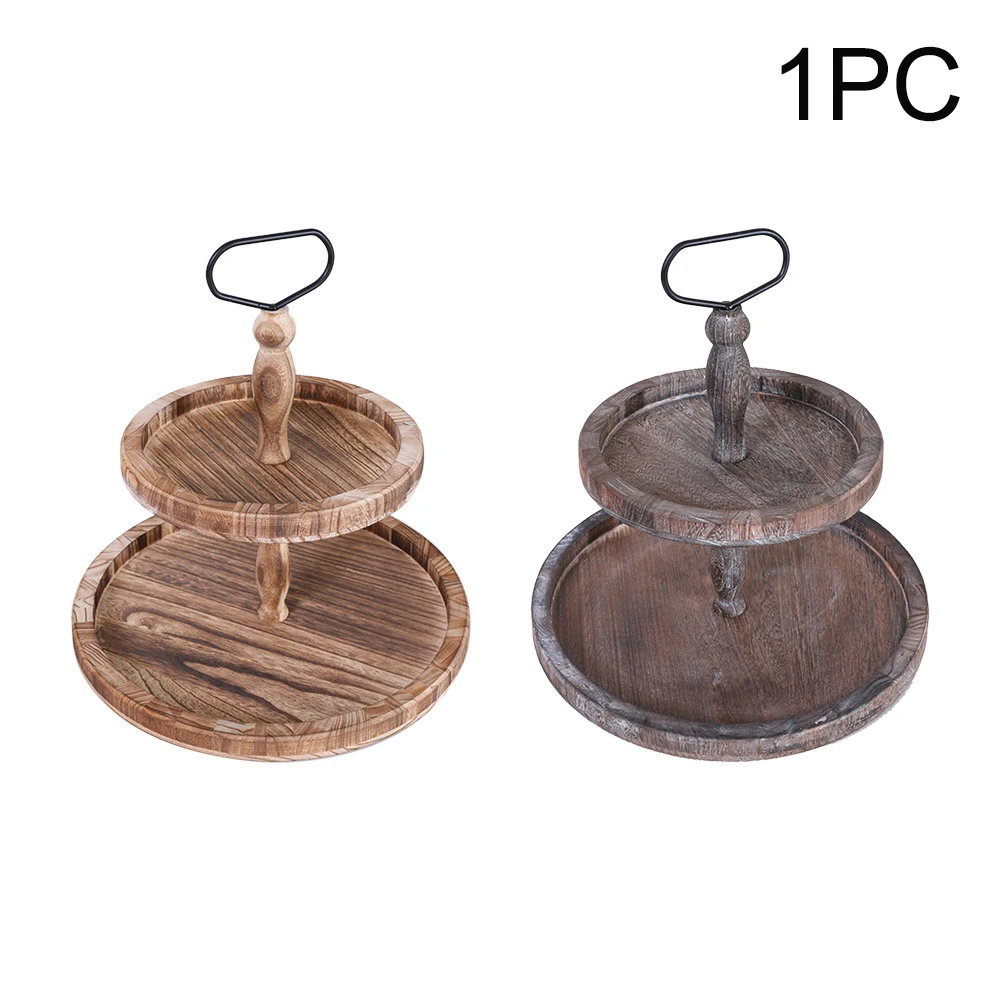 

Coffee Party Dining Room Table Tea Home Multifunction Decorative Organizer Breakfast For Kitchen Countertop Wood Two Tier Tray