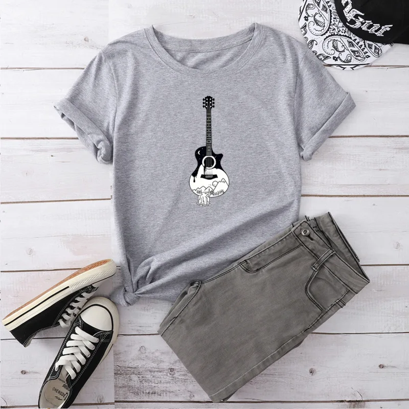 

Guitar Graphic Tees Women Summer Short Sleeve Cotton T Shirts Oversized Streetwear Tops Shirts Harajuku Shirt