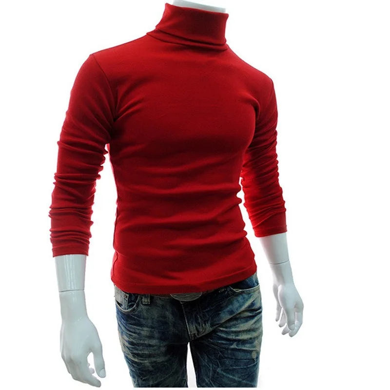 

Мужская Однотонная футболка с высоким воротником, осенне-весенние повседневные топы, футболки, облегающая футболка большого размера, новин...