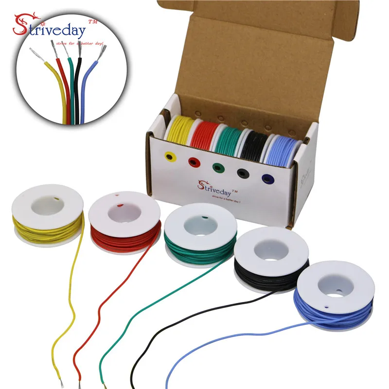 

24AWG 30m Flexible Silicone Cable Wire 5 color Mix box 1 box 2 package Tinned Copper stranded wire Electrical Wires DIY