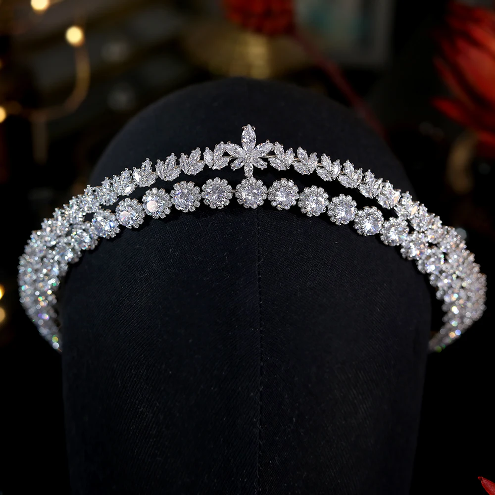 ASNORA Luxury Cubic Zirconia Bridal Wedding Crown Long Tiaras Marquise Cut Zircon CZ Prom Coronet Crystal Hair Jewelry