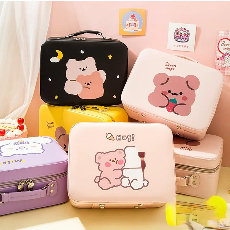 

Women Storage Box Mirror Cosmetic Bag Portable Large-capacity Portable Stationery Bag Table Organizer Girls Storage Bag 2021