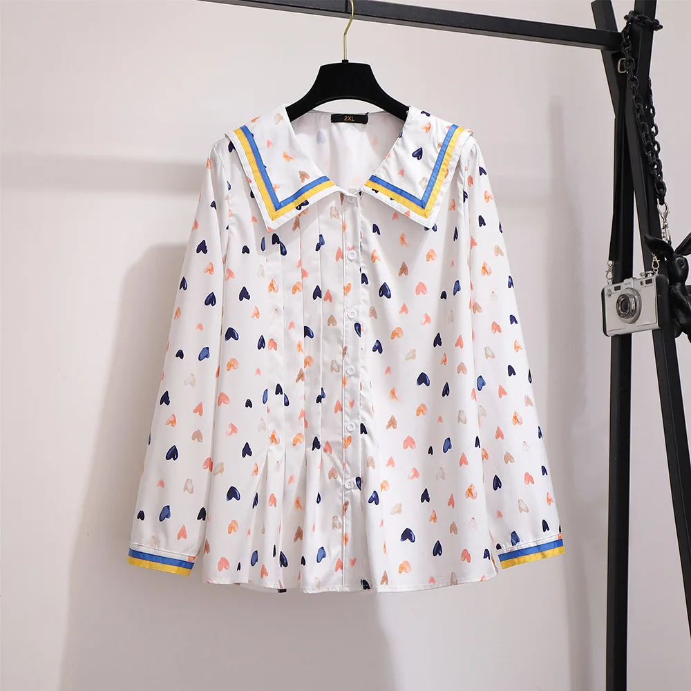 Женская рубашка с морячным воротником однобортная белая Повседневная большого