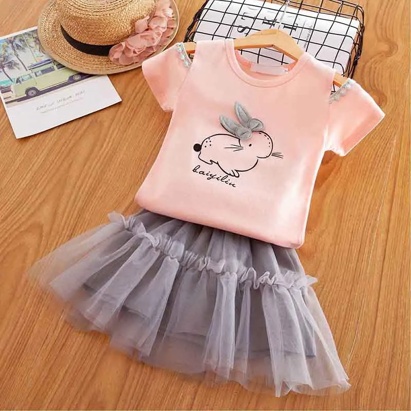 Кролик Единорог наборы детской одежды с платьем для маленьких девочек летняя