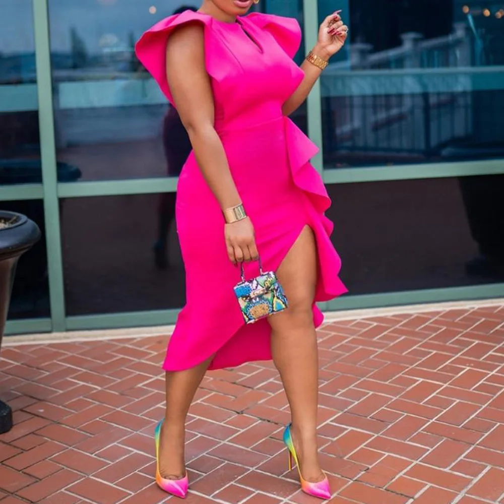 Ярко-желтый женское облегающее платье летний комплект из туфель и сумочки в