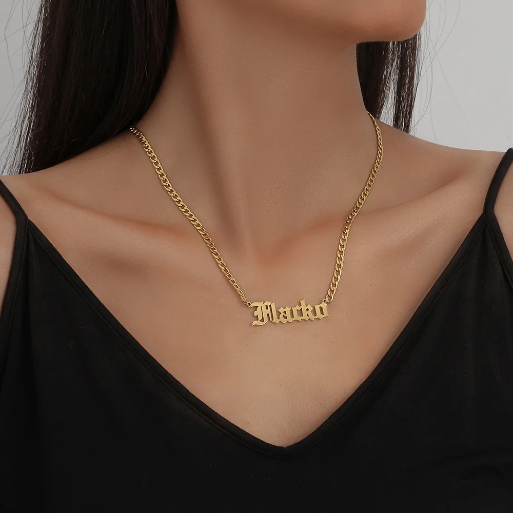 Custom Name Necklace Customized Name Necklaces Steel Pendant Nameplate Necklace Letter Chain Custom Jewelry Women Birthday Gifts