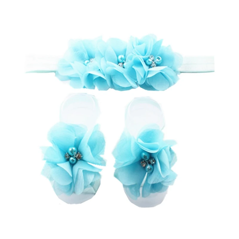 

12 Pcs Infant Baby Wrist Flower Baby Barefoot Sandals Newborn Baby Headbands Set Photography Props Kids Hair Accessories