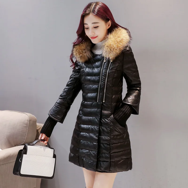 

Женская зимняя куртка из искусственной кожи, с воротником из искусственного меха