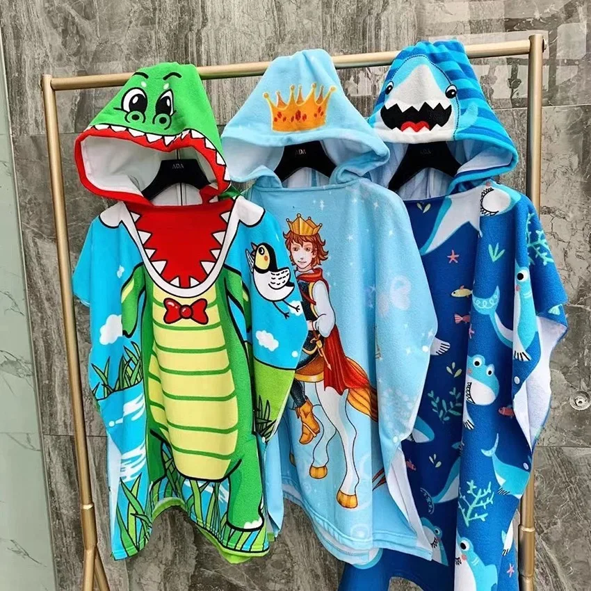 

Large Beach Towel Bathrobe for Children Boy Gym Sports Pool Surf Poncho Towel Girl Unicorn Swimming Bath Shower Hooded Robe Soft
