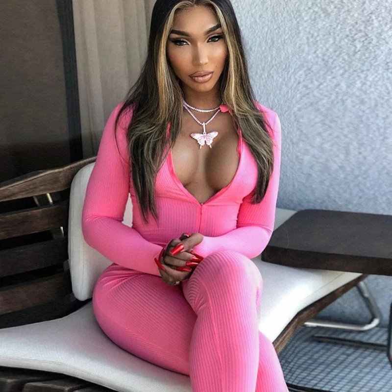 Lucky Label Plus Jumpsuit For Women Romper 2020 Black White Long Sleeve Casual Skinny Turtleneck Sport Bodysuit Two Piece Set
