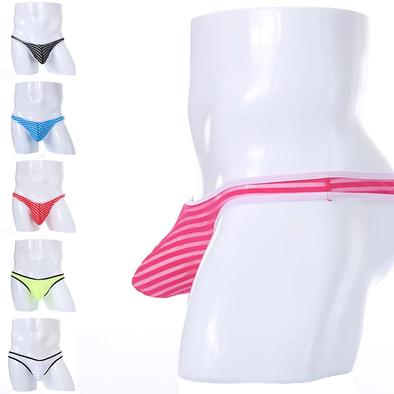 

Men's Sexy Bikini G-strings Thong Lingerie Striped Underwear Smooth Tangas Thongs Underpants Men Low Waist Panties