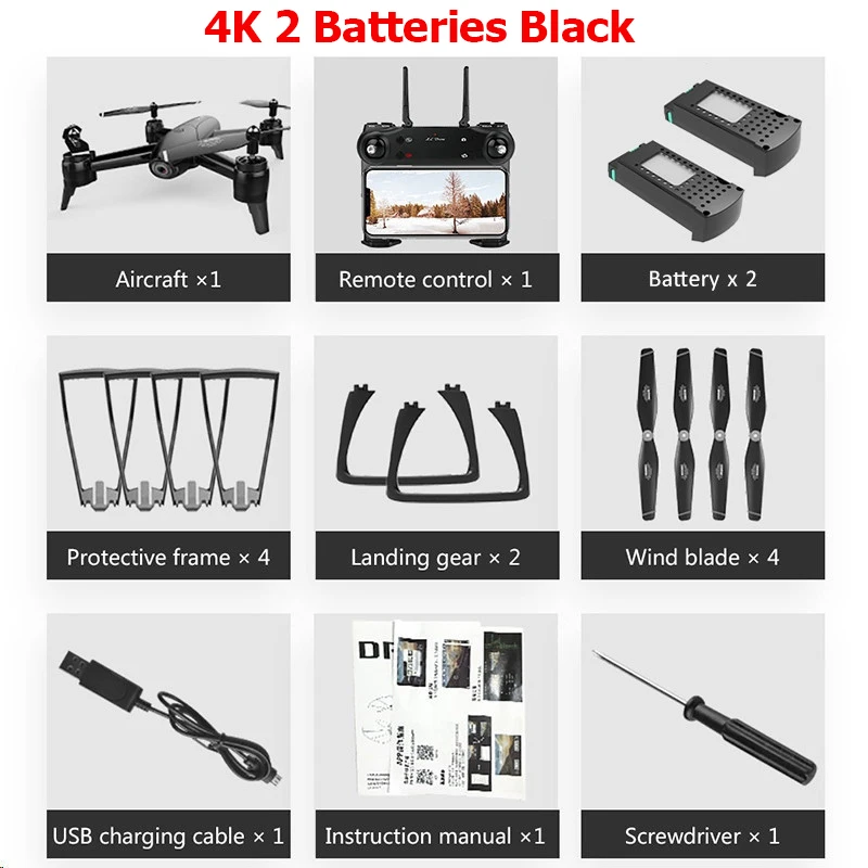 Black 4K 2B SG106 Дрон на ру e оптический поток 4K 1080P HD Двойная камера в режиме реального времени WiFi FPV аэрофотосъемка Дрон на ру Квадрокоптер позиционирование самолета RTF - Цвет: Black 4K 2B