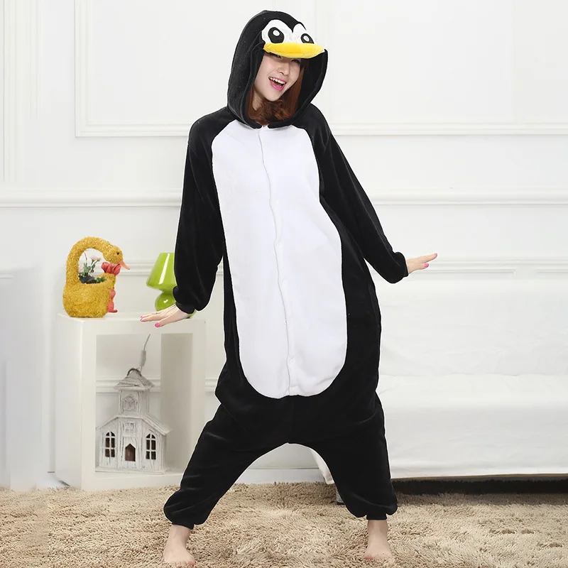 Зимняя Пижама Пингвин кигуруми комбинезон с животными Черный Забавный Женская