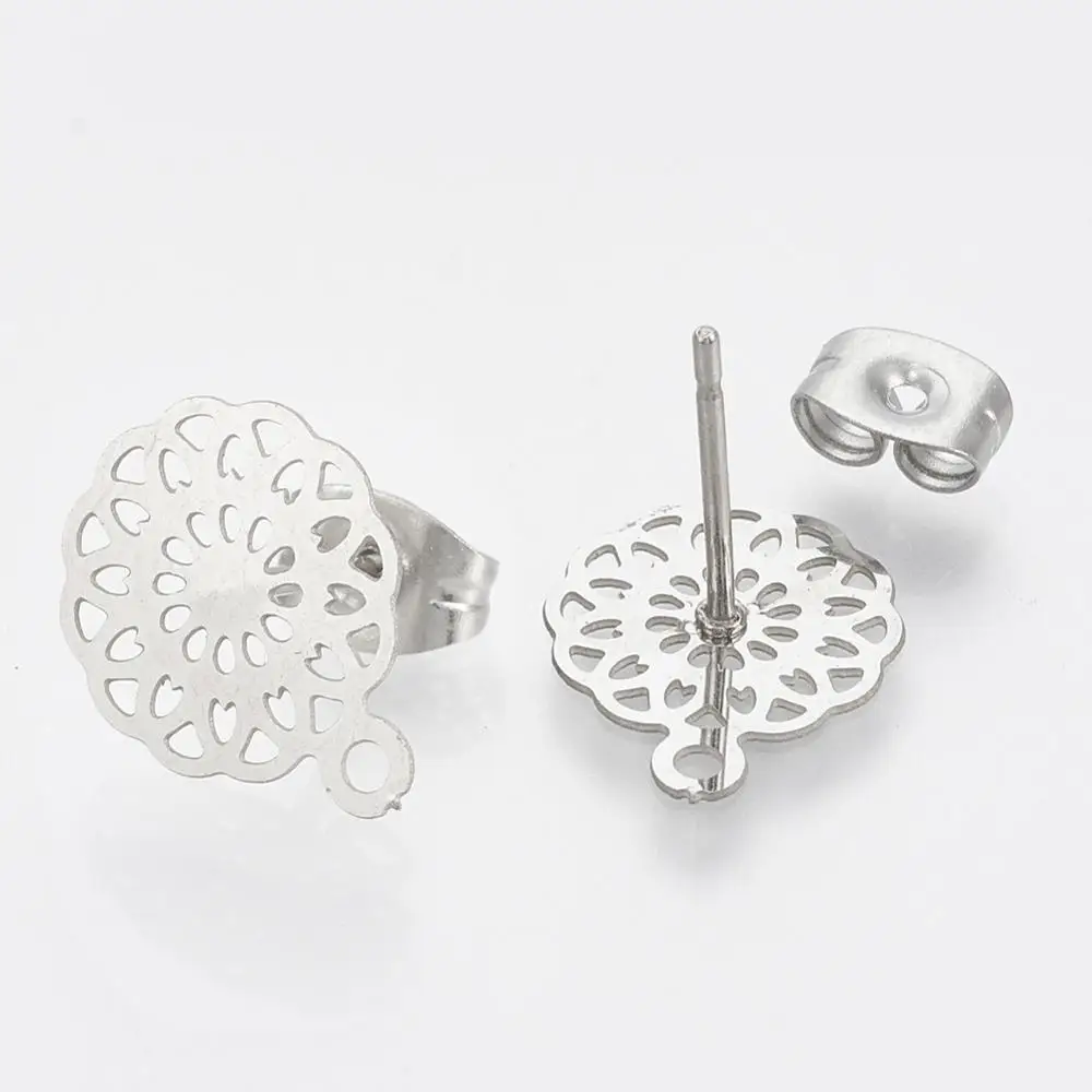 Steel Aiovlo, 10 шт./лот, золотые, нержавеющая сталь, круглые цветы, основа, серьги, подвеска, разъем для DIY, модные серьги, ювелирные изделия, аксессуары - Цвет: Steel