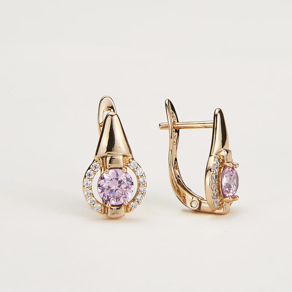 

2 Color Copper Earrings Blue Pink Large Crystal Zircon Aesthetic Jewelry Accessory Ear Clip For Woman Girl Wedding Birthday Gift