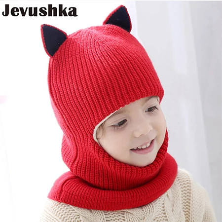red cat Детская шапка-шлем снуд зимняя кепка для мальчики с помпоными шапки для девочики шапочки для новорожденных HT073 - Цвет: red cat