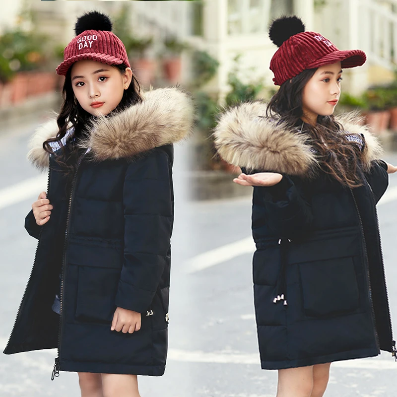 От 3 до 14 лет зимняя куртка для девочек Толстая теплая пуховая детский зимний