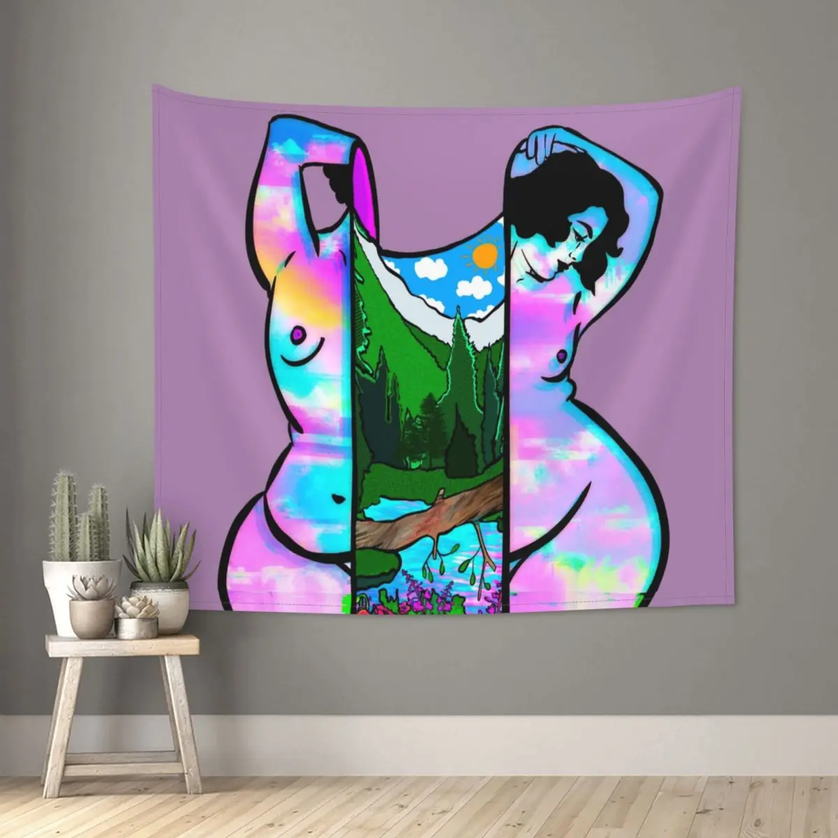 

Aesthetic Nature Lady Tapestry Hippie Polyester Wall Hanging Colorful Girl Decoration for Bedroom Beach Mat Mandala Wall Carpet