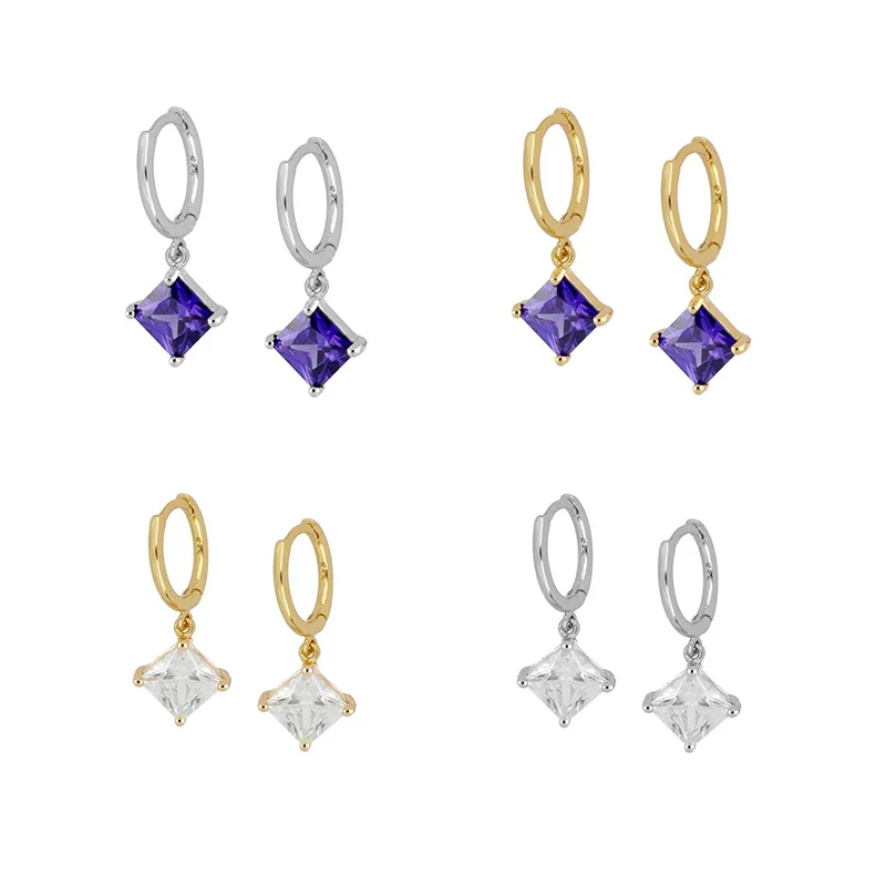 

925 Silver Ear Buckle Jewelry Bling Purple Romantic Crystal Fine CZ Hoops Earring For Lovers' Woman Girls Circle Pendientes