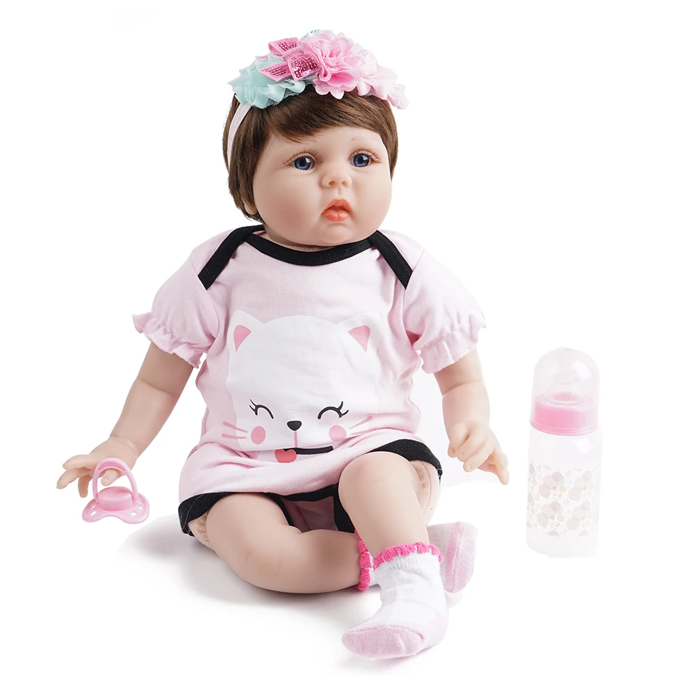 55 см Reborn Baby Doll девочка с игрушкой медведь и одеяло силикон винил новорожденный