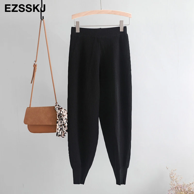 casual Elastic Waist Trousers Thick Knitted Women Harem Pants Autumn Winter Sport swear female sweater Radish pants Grandma