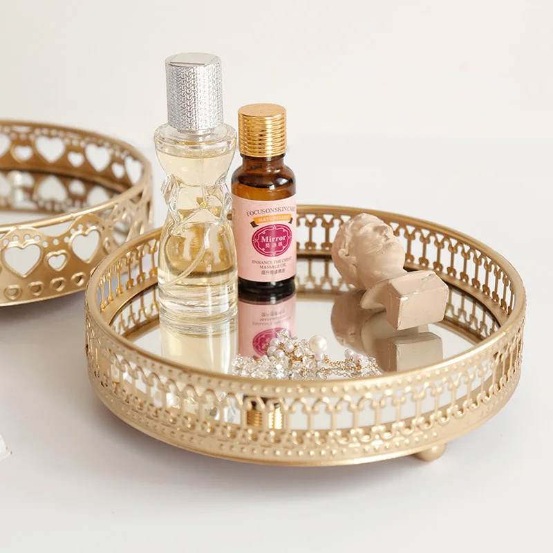 

Nordic Luxury Gold Glass Mirror Storage Tray Modern Art Metal Snack Tray Ornament Home Decoration Accessories Room Decor