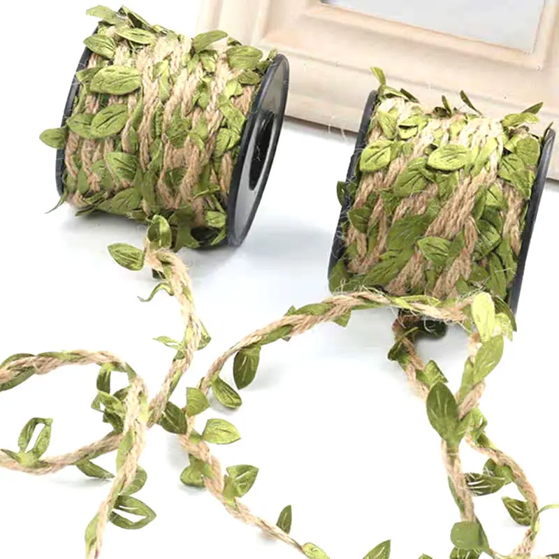 

10M Simulation Green Leaves Weaving Hemp Rope DIY Wedding Party Decoration Rattan Rift Bouquet Packing Rope