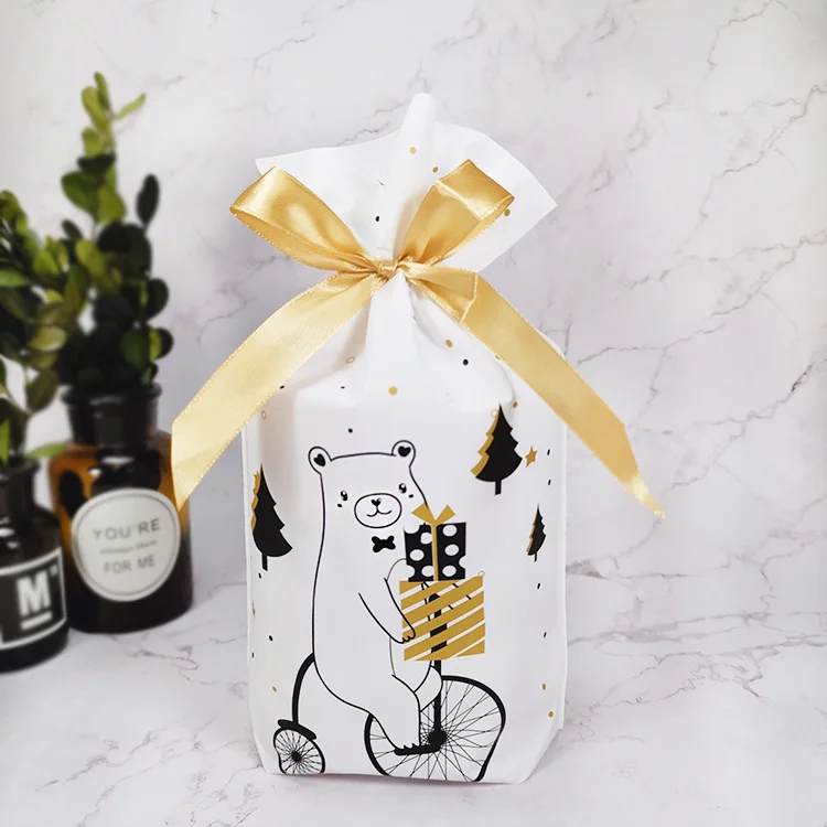 Christmas bag-17 10PCSNew Year Christmas Bag Christmas Gift Bag Candy Cookies Plastic Bag for Packaging Food Gift Drawstring Drawstring Pocket - Color: Christmas bag-17