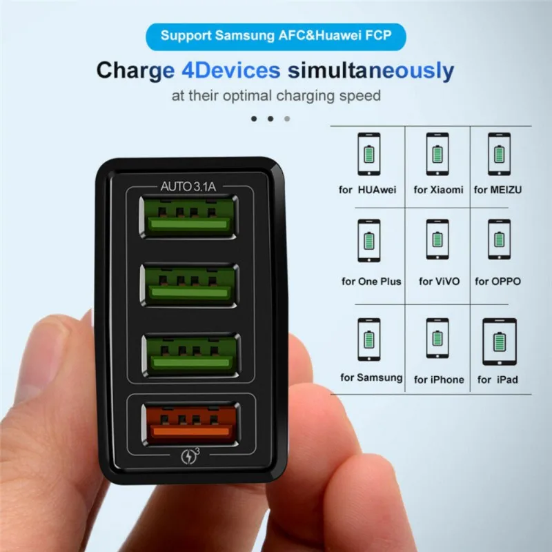 48 Вт USB быстрое зарядное устройство QC 3 0 3/4 порт настенное для Samsung A50 A30 IPhone Xiaomi Mi9