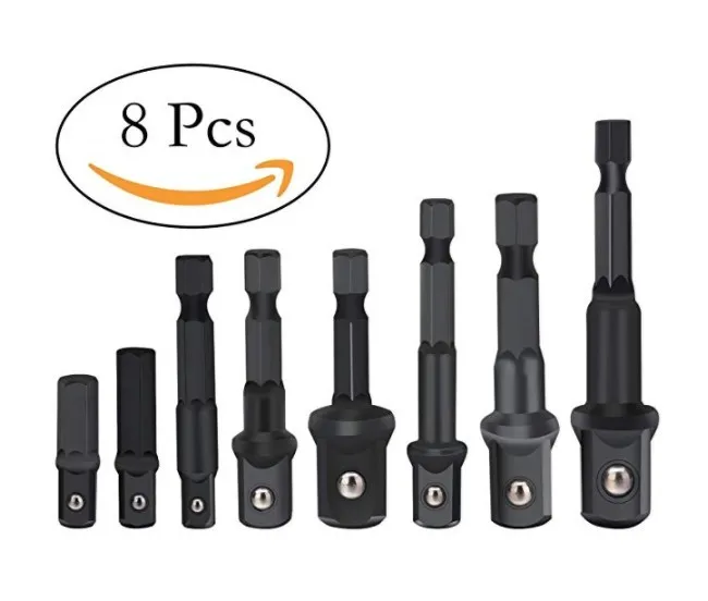 8Pcs 1/4" 3/8" 1/2" Socket Adapte Bits Set Hex Drill Nut Driver Power Shank Connecting Rod Head Extension Bar Wrench |