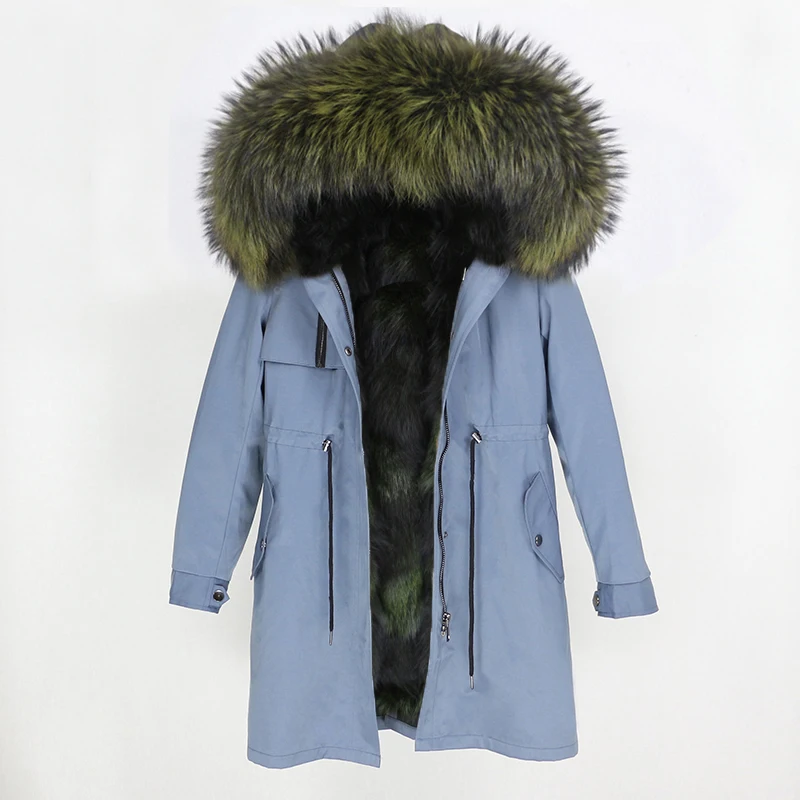 grey green OFTBUY парка повседневное пальто из натурального меха зимняя куртка для женщин натуральный Лисий меховой капюшон, воротник лиса верхняя одежда на подкладке теплая уличная Новинка - Цвет: grey green