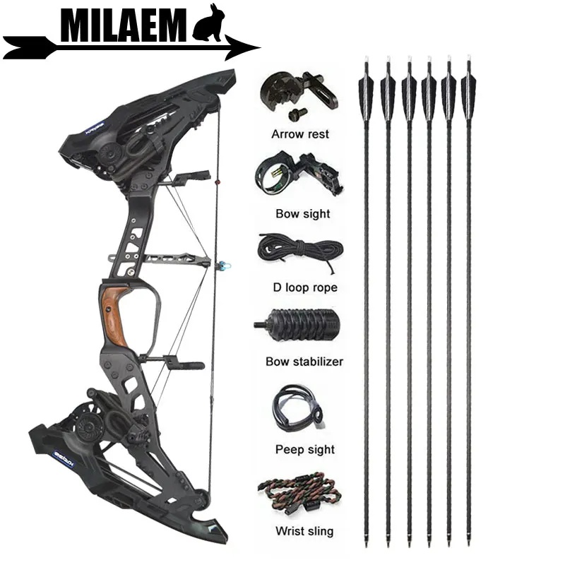 

Составной лук для стрельбы из лука, набор из углеродистой стрелы с перьями, стальной лук с шариком, 32 дюйма, 21,5-80 фунтов, IBO330/460FPS лук, аксессуа...