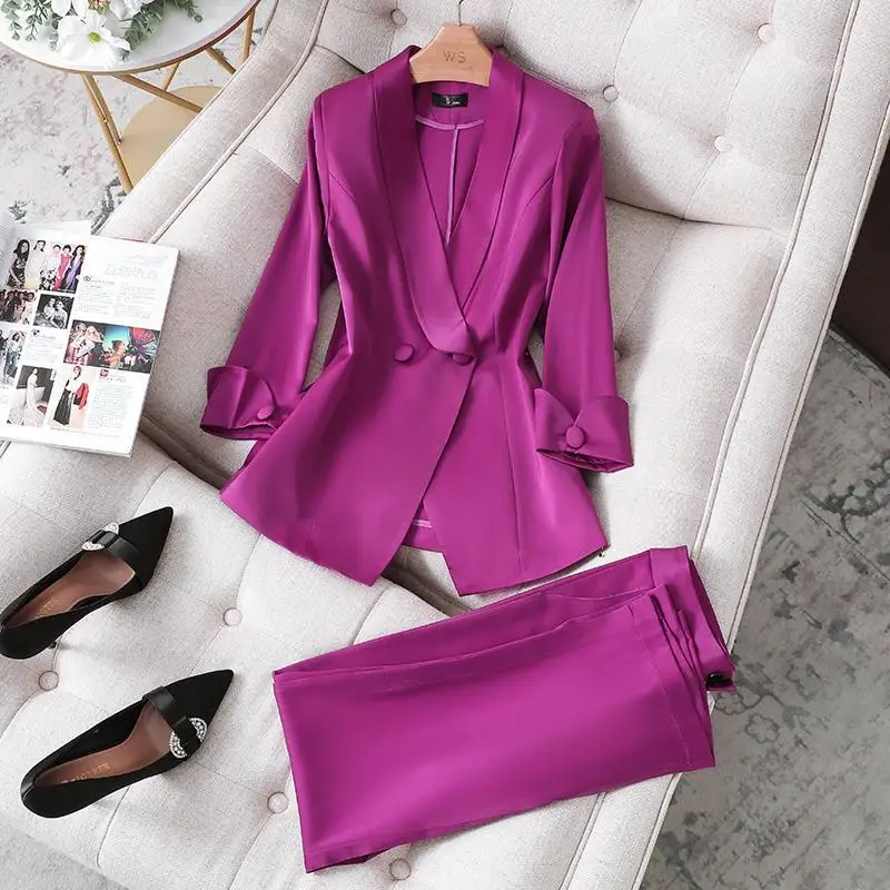 Women 2021 Fashion Office Work 2 Piece Sets Female Business Slim Jackets Ladies High Waist Thin Trousers Formal Pant Suits Y204