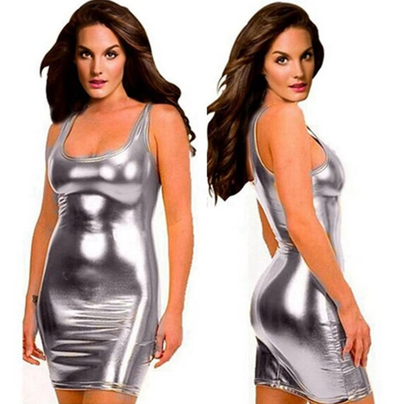 pu faux leather erotic club mini Dress Women wetlook Hot Sexy latex clubwear pvc Lingerie Catsuit shiny dress Pole costumes xxxl | Женская