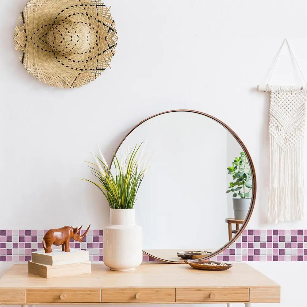18Pcs Anti-oil Pink Mosaic Self Adhesive Tile Wall Sticker for Kitchen Bathroom Decor | Дом и сад